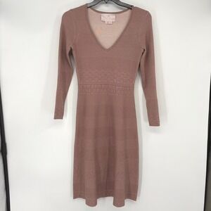 Gal Meets Glam Sweater Dress Womens S Pink V-Neck Heide Long Sleeve Knit